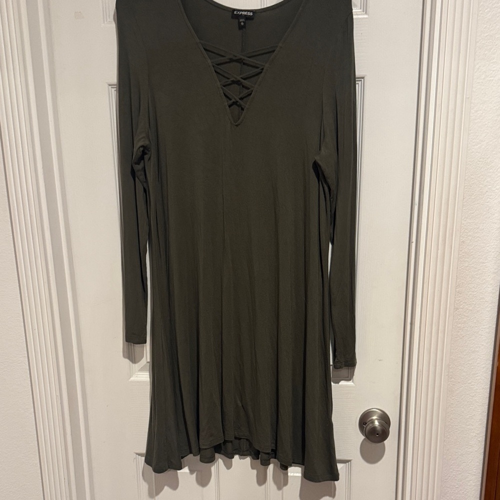 Express Olive Long Sleeve Dress